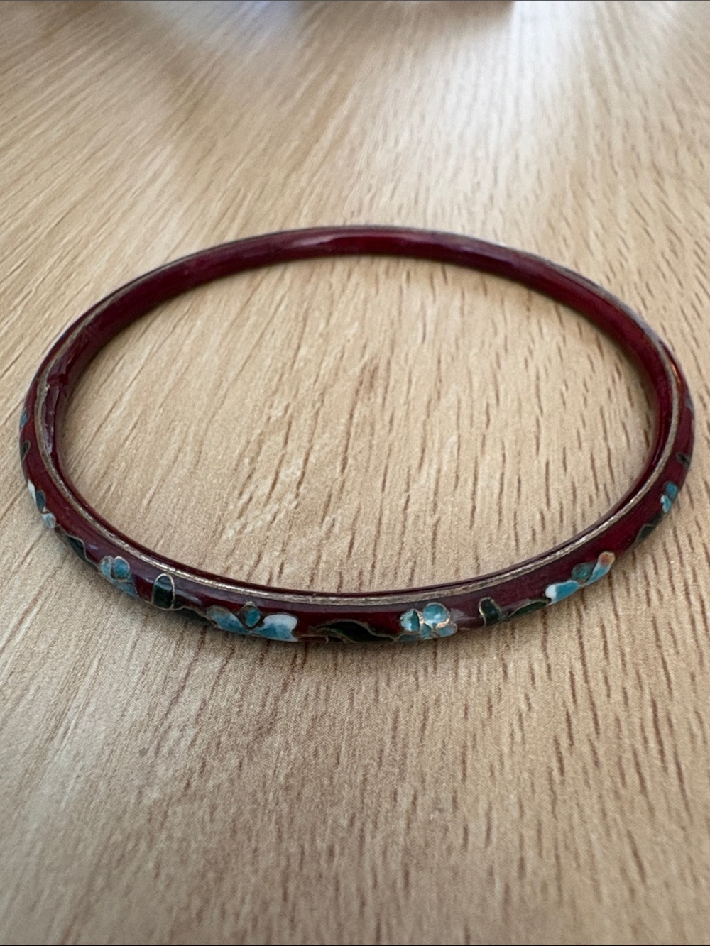 Vintage Chinese Cloisonné Enamel Red Floral Bangle Bracelet